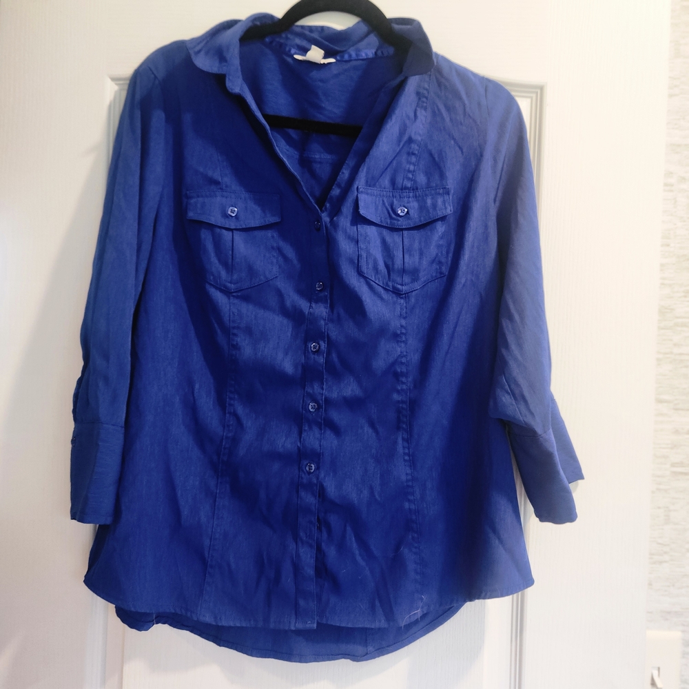 Cato Blue Button Down Shirt for Women Size L Euc